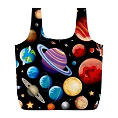 Background with many planets space Full Print Recycle Bag (L)