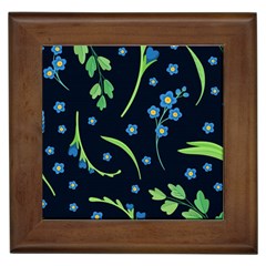 Abstract Wildflowers Dark Blue Background-blue Flowers Blossoms Flat Retro Seamless Pattern Daisy Framed Tile by BangZart