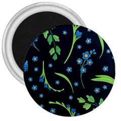 Abstract Wildflowers Dark Blue Background-blue Flowers Blossoms Flat Retro Seamless Pattern Daisy 3  Magnets by BangZart