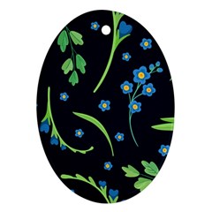 Abstract Wildflowers Dark Blue Background-blue Flowers Blossoms Flat Retro Seamless Pattern Daisy Ornament (oval) by BangZart