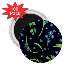 Abstract Wildflowers Dark Blue Background-blue Flowers Blossoms Flat Retro Seamless Pattern Daisy 2 25  Magnets (100 Pack)  by BangZart