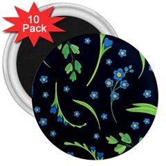 Abstract Wildflowers Dark Blue Background-blue Flowers Blossoms Flat Retro Seamless Pattern Daisy 3  Magnets (10 Pack)  by BangZart