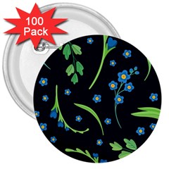 Abstract Wildflowers Dark Blue Background-blue Flowers Blossoms Flat Retro Seamless Pattern Daisy 3  Buttons (100 Pack)  by BangZart