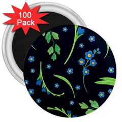 Abstract Wildflowers Dark Blue Background-blue Flowers Blossoms Flat Retro Seamless Pattern Daisy 3  Magnets (100 Pack) by BangZart