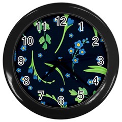 Abstract Wildflowers Dark Blue Background-blue Flowers Blossoms Flat Retro Seamless Pattern Daisy Wall Clock (black) by BangZart