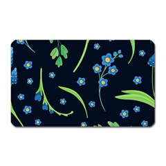 Abstract Wildflowers Dark Blue Background-blue Flowers Blossoms Flat Retro Seamless Pattern Daisy Magnet (rectangular) by BangZart