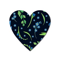 Abstract Wildflowers Dark Blue Background-blue Flowers Blossoms Flat Retro Seamless Pattern Daisy Heart Magnet by BangZart