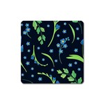 Abstract wildflowers dark blue background-blue flowers blossoms flat retro seamless pattern daisy Square Magnet Front