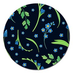 Abstract Wildflowers Dark Blue Background-blue Flowers Blossoms Flat Retro Seamless Pattern Daisy Magnet 5  (round) by BangZart