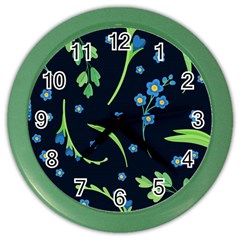 Abstract Wildflowers Dark Blue Background-blue Flowers Blossoms Flat Retro Seamless Pattern Daisy Color Wall Clock by BangZart