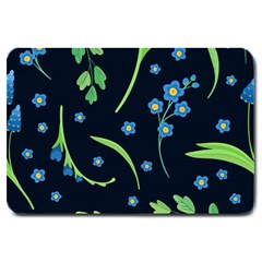 Abstract Wildflowers Dark Blue Background-blue Flowers Blossoms Flat Retro Seamless Pattern Daisy Large Doormat 