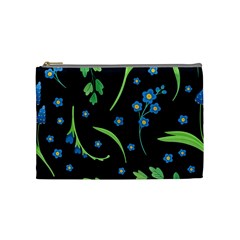 Abstract Wildflowers Dark Blue Background-blue Flowers Blossoms Flat Retro Seamless Pattern Daisy Cosmetic Bag (medium) by BangZart