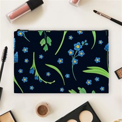 Abstract Wildflowers Dark Blue Background-blue Flowers Blossoms Flat Retro Seamless Pattern Daisy Cosmetic Bag (large) by BangZart