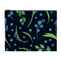 Abstract Wildflowers Dark Blue Background-blue Flowers Blossoms Flat Retro Seamless Pattern Daisy Cosmetic Bag (xl) by BangZart