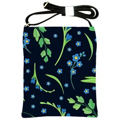 Abstract Wildflowers Dark Blue Background-blue Flowers Blossoms Flat Retro Seamless Pattern Daisy Shoulder Sling Bag by BangZart