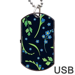 Abstract Wildflowers Dark Blue Background-blue Flowers Blossoms Flat Retro Seamless Pattern Daisy Dog Tag Usb Flash (one Side) by BangZart