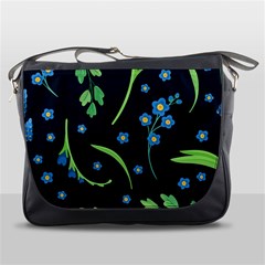 Abstract Wildflowers Dark Blue Background-blue Flowers Blossoms Flat Retro Seamless Pattern Daisy Messenger Bag by BangZart