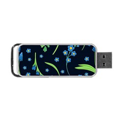 Abstract Wildflowers Dark Blue Background-blue Flowers Blossoms Flat Retro Seamless Pattern Daisy Portable Usb Flash (two Sides) by BangZart