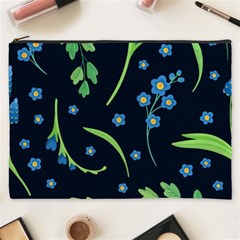 Abstract Wildflowers Dark Blue Background-blue Flowers Blossoms Flat Retro Seamless Pattern Daisy Cosmetic Bag (xxxl) by BangZart