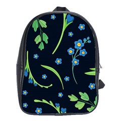 Abstract Wildflowers Dark Blue Background-blue Flowers Blossoms Flat Retro Seamless Pattern Daisy School Bag (xl) by BangZart