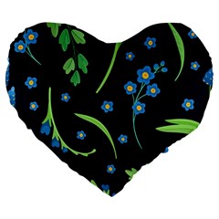 Abstract Wildflowers Dark Blue Background-blue Flowers Blossoms Flat Retro Seamless Pattern Daisy Large 19  Premium Heart Shape Cushions by BangZart