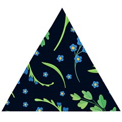 Abstract Wildflowers Dark Blue Background-blue Flowers Blossoms Flat Retro Seamless Pattern Daisy Wooden Puzzle Triangle by BangZart