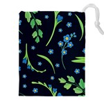 Abstract wildflowers dark blue background-blue flowers blossoms flat retro seamless pattern daisy Drawstring Pouch (5XL) Front