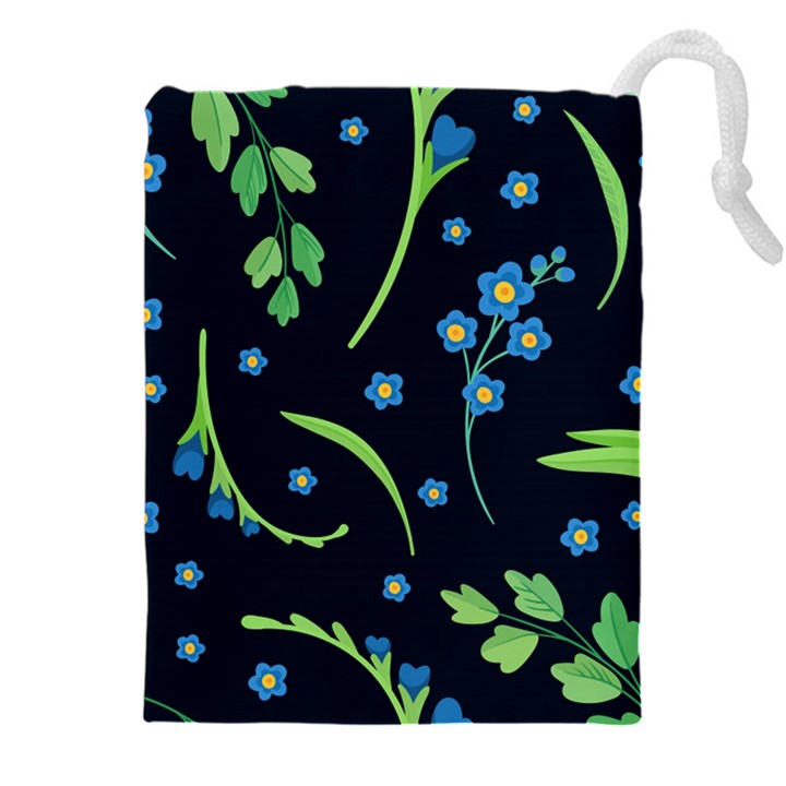 Abstract wildflowers dark blue background-blue flowers blossoms flat retro seamless pattern daisy Drawstring Pouch (5XL)