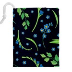 Abstract wildflowers dark blue background-blue flowers blossoms flat retro seamless pattern daisy Drawstring Pouch (5XL) Back