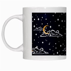 Hand Drawn Scratch Style Night Sky With Moon Cloud Space Among Stars Seamless Pattern Vector Design  White Mugs by BangZart