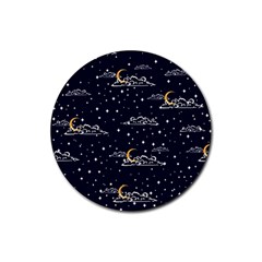 Hand Drawn Scratch Style Night Sky With Moon Cloud Space Among Stars Seamless Pattern Vector Design  Rubber Round Coaster (4 Pack)  by BangZart