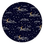 Hand drawn scratch style night sky with moon cloud space among stars seamless pattern vector design  Magnet 5  (Round) Front