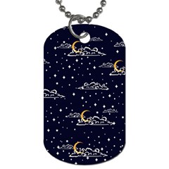 Hand Drawn Scratch Style Night Sky With Moon Cloud Space Among Stars Seamless Pattern Vector Design  Dog Tag (one Side) by BangZart