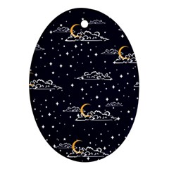 Hand Drawn Scratch Style Night Sky With Moon Cloud Space Among Stars Seamless Pattern Vector Design  Oval Ornament (two Sides) by BangZart