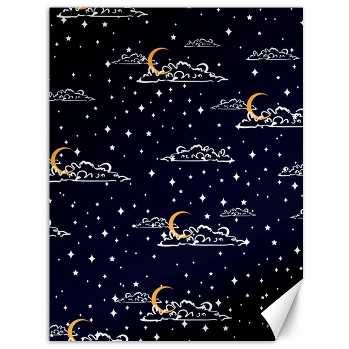 Hand drawn scratch style night sky with moon cloud space among stars seamless pattern vector design  Canvas 36  x 48 