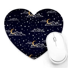 Hand Drawn Scratch Style Night Sky With Moon Cloud Space Among Stars Seamless Pattern Vector Design  Heart Mousepads by BangZart