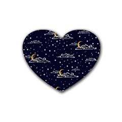 Hand Drawn Scratch Style Night Sky With Moon Cloud Space Among Stars Seamless Pattern Vector Design  Rubber Coaster (heart)  by BangZart