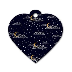 Hand Drawn Scratch Style Night Sky With Moon Cloud Space Among Stars Seamless Pattern Vector Design  Dog Tag Heart (one Side) by BangZart