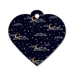 Hand drawn scratch style night sky with moon cloud space among stars seamless pattern vector design  Dog Tag Heart (Two Sides) Front