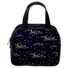 Hand Drawn Scratch Style Night Sky With Moon Cloud Space Among Stars Seamless Pattern Vector Design  Classic Handbag (one Side) by BangZart