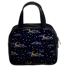 Hand Drawn Scratch Style Night Sky With Moon Cloud Space Among Stars Seamless Pattern Vector Design  Classic Handbag (two Sides)