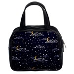 Hand drawn scratch style night sky with moon cloud space among stars seamless pattern vector design  Classic Handbag (Two Sides) Front