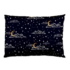 Hand Drawn Scratch Style Night Sky With Moon Cloud Space Among Stars Seamless Pattern Vector Design  Pillow Case by BangZart