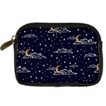 Hand drawn scratch style night sky with moon cloud space among stars seamless pattern vector design  Digital Camera Leather Case Front