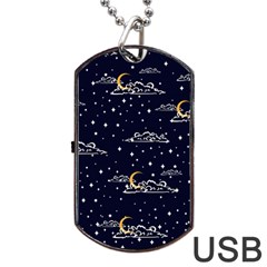 Hand Drawn Scratch Style Night Sky With Moon Cloud Space Among Stars Seamless Pattern Vector Design  Dog Tag Usb Flash (one Side) by BangZart