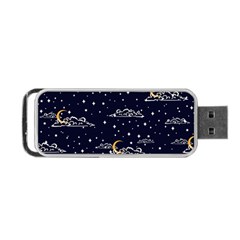 Hand Drawn Scratch Style Night Sky With Moon Cloud Space Among Stars Seamless Pattern Vector Design  Portable Usb Flash (one Side) by BangZart