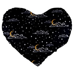 Hand Drawn Scratch Style Night Sky With Moon Cloud Space Among Stars Seamless Pattern Vector Design  Large 19  Premium Heart Shape Cushions by BangZart