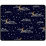 Hand drawn scratch style night sky with moon cloud space among stars seamless pattern vector design  Double Sided Fleece Blanket (Medium)  58.8 x47.4  Blanket Front