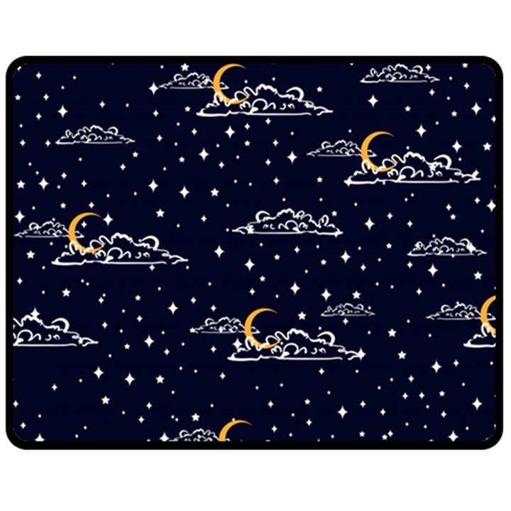 Hand drawn scratch style night sky with moon cloud space among stars seamless pattern vector design  Double Sided Fleece Blanket (Medium) 