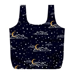 Hand Drawn Scratch Style Night Sky With Moon Cloud Space Among Stars Seamless Pattern Vector Design  Full Print Recycle Bag (l) by BangZart